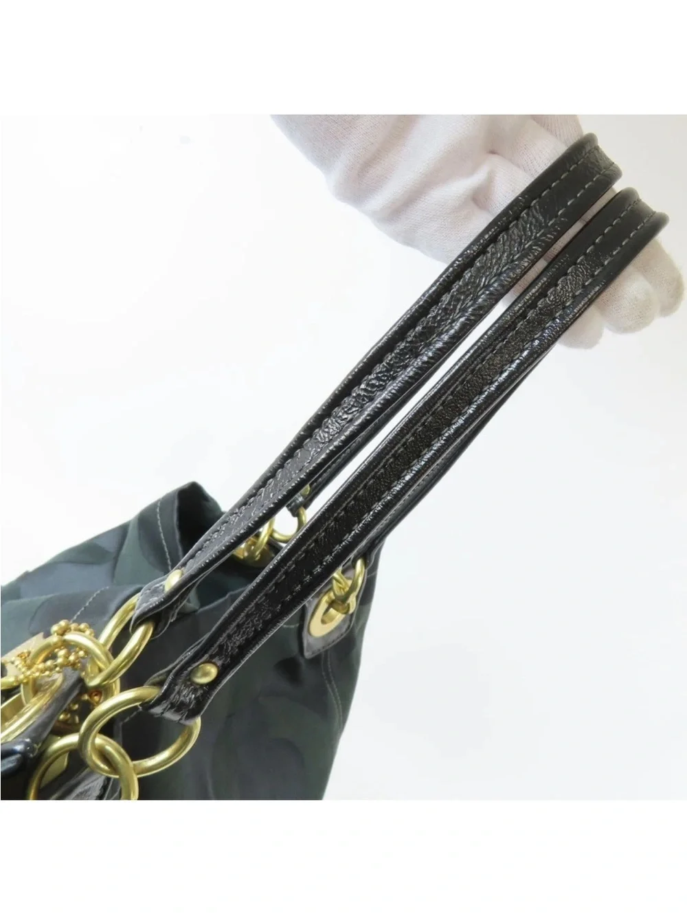 Coach Dark Green and Black Signature Tote with Gold Hardware